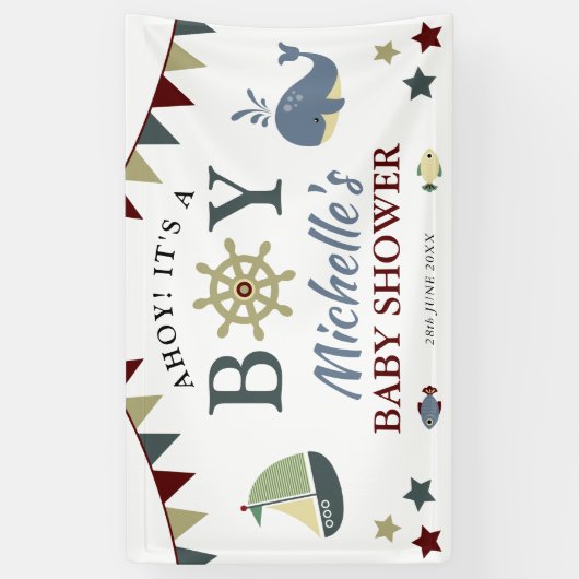 Cute Nautical Ahoy! Het Baby shower van een jongen Spandoek (Verticaal)