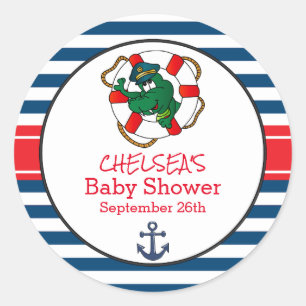 Cute Nautical Alligator Baby shower Thema Ronde Sticker