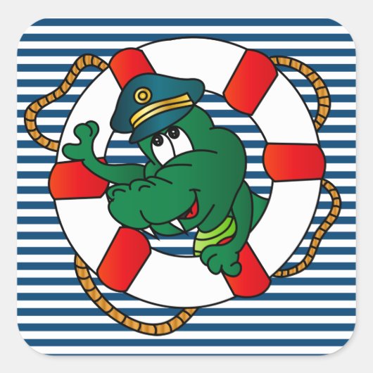 Cute Nautical Alligator Baby shower Thema Vierkante Sticker (Voorkant)