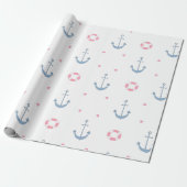 Cute Nautical Anchor Blue Baby shower Cadeaupapier (Uitgerold)