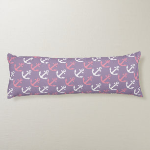 Cute Nautical Anchors Roze en Paars Patroon Lichaamskussen