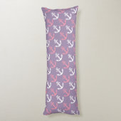 Cute Nautical Anchors Roze en Paars Patroon Lichaamskussen (Achterkant (Verticaal))