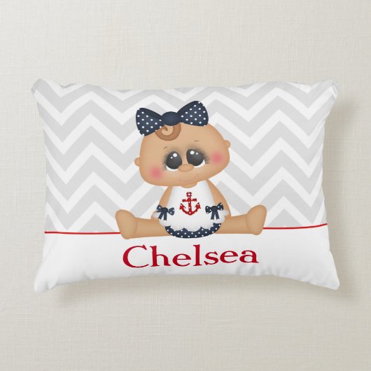 Cute Nautical Baby Girl met Monogram Decoratief Kussen (Voorkant)