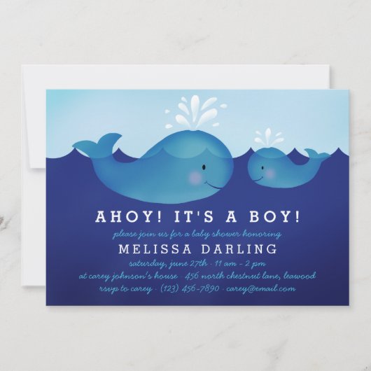 Cute Nautical Baby Shower Invitations | Blauwe wal Kaart (Voorkant)