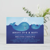 Cute Nautical Baby Shower Invitations | Blauwe wal Kaart (Staand voorkant)