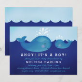 Cute Nautical Baby Shower Invitations | Blauwe wal Kaart (Voorkant / Achterkant)