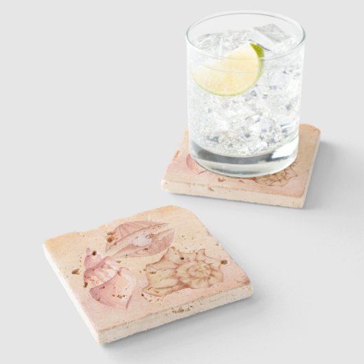 Cute nautical background seashell Pink Stenen Onderzetter (Zijkant)