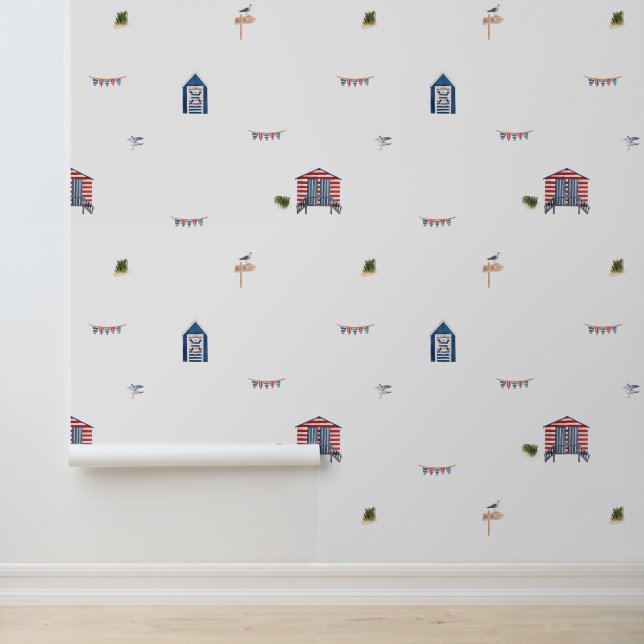 Cute Nautical Beach Hut Pattern Wallpaper Behang (Applicatie)