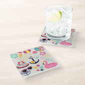 Cute Nautical Birthday Glazen Onderzetter (Schuin)