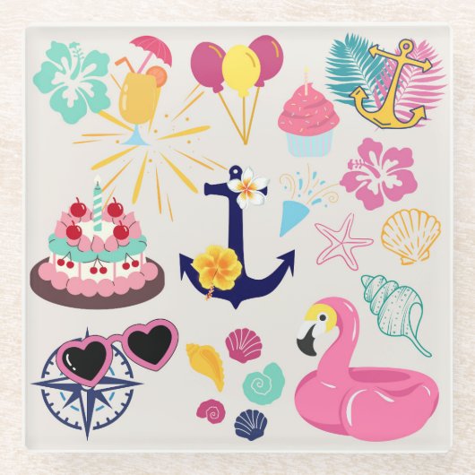 Cute Nautical Birthday Glazen Onderzetter (Voorkant)