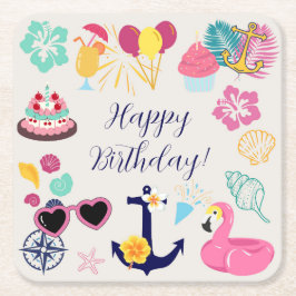Cute Nautical Birthday Kartonnen Onderzetters