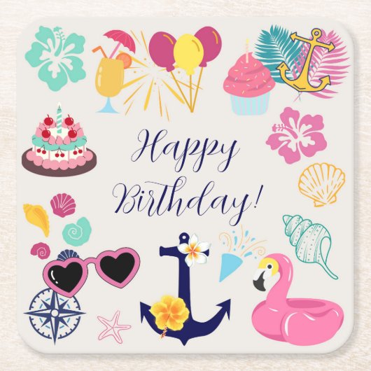 Cute Nautical Birthday Kartonnen Onderzetters (Voorkant)