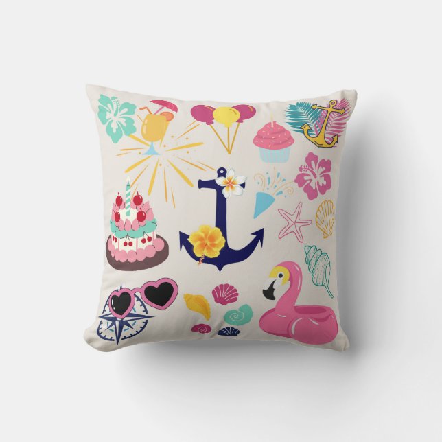 Cute Nautical Birthday Kussen (Voorkant)