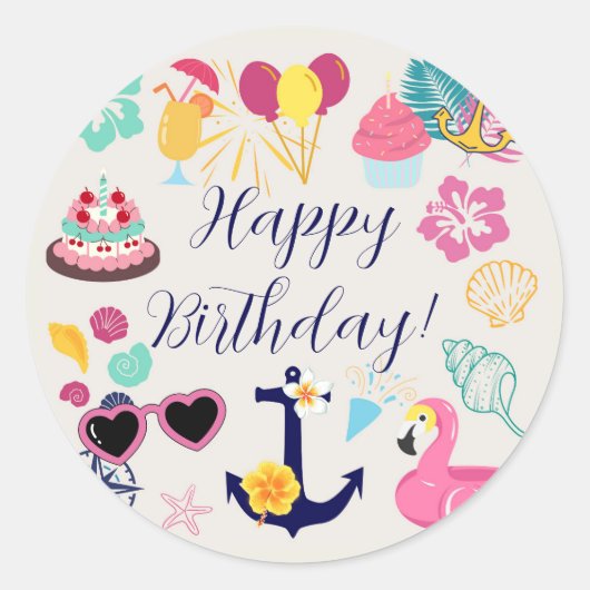  Cute Nautical Birthday Ronde Sticker (Voorkant)