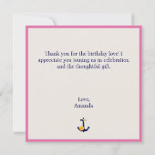 Cute Nautical Birthday Thank You Card Bedankkaart (Achterkant)