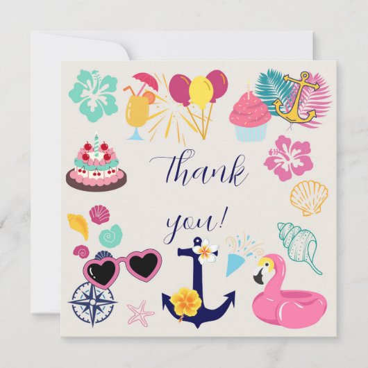 Cute Nautical Birthday Thank You Card Bedankkaart (Voorkant)