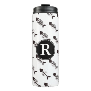 Cute Nautical Black Fish Botten Monogram Thermosbeker