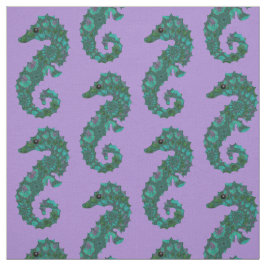 Cute Nautical Blauwgroen en Paars Seahorse Pattern Stof