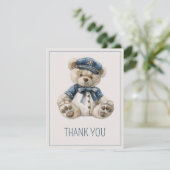 Cute Nautical Blue Baby Bear Baby Shower Bedankkaart (Staand voorkant)