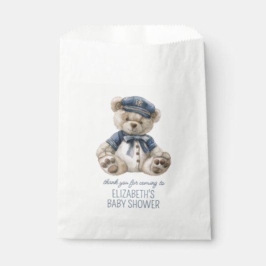 Cute Nautical Blue Baby Bear Baby Shower Bedankzakje (Voorkant)