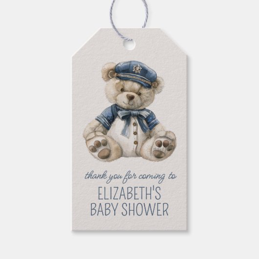 Cute Nautical Blue Baby Bear Baby Shower Cadeaulabel (Voorkant)