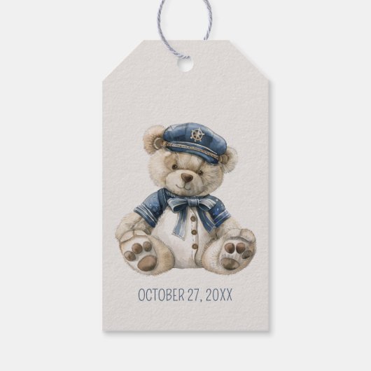 Cute Nautical Blue Baby Bear Baby Shower Cadeaulabel (Achterkant)