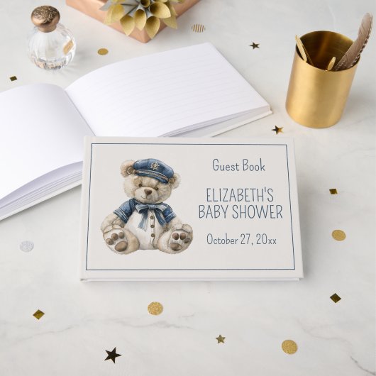 Cute Nautical Blue Baby Bear Baby Shower Gastenboek (Voorkant open)