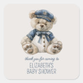 Cute Nautical Blue Baby Bear Baby Shower Vierkante Sticker (Voorkant)