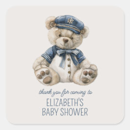 Cute Nautical Blue Baby Bear Baby Shower Vierkante Sticker
