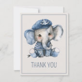 Cute Nautical Blue Baby Elephant Baby Shower Bedankkaart (Voorkant)