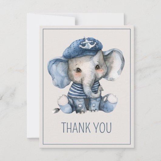 Cute Nautical Blue Baby Elephant Baby Shower Bedankkaart (Voorkant)