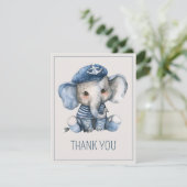 Cute Nautical Blue Baby Elephant Baby Shower Bedankkaart (Staand voorkant)