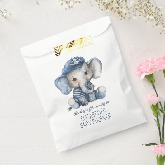 Cute Nautical Blue Baby Elephant Baby Shower Bedankzakje (Gezegeld)