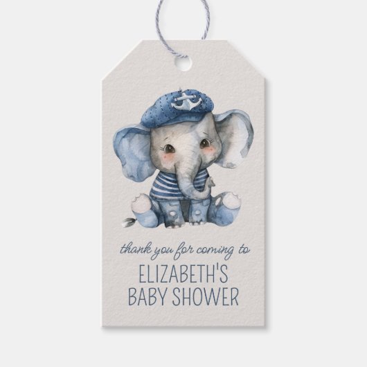Cute Nautical Blue Baby Elephant Baby Shower Cadeaulabel (Voorkant)