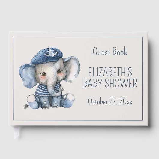 Cute Nautical Blue Baby Elephant Baby Shower Gastenboek (Voorkant)