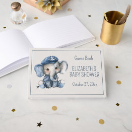 Cute Nautical Blue Baby Elephant Baby Shower Gastenboek