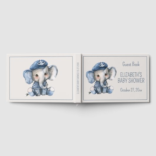 Cute Nautical Blue Baby Elephant Baby Shower Gastenboek (Volledig)