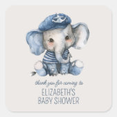 Cute Nautical Blue Baby Elephant Baby Shower Vierkante Sticker (Voorkant)
