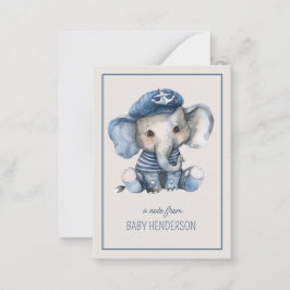 Cute Nautical Blue Baby Elephant Personalized Notitiekaartje