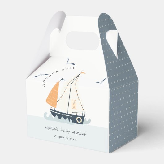 Cute Nautical Blue Sailboat Pastel Baby shower Bedankdoosjes (Achterkant)