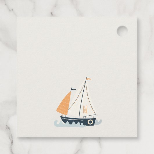 Cute Nautical Blue Sailboat Pastel Baby shower Bedankjes Labels (Achterkant)