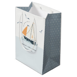 Cute Nautical Blue Sailboat Pastel Baby shower Medium Cadeauzakje