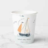 Cute Nautical Blue Sailboat Pastel Baby shower Papieren Bekers (Achterkant)