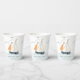 Cute Nautical Blue Sailboat Pastel Baby shower Papieren Bekers