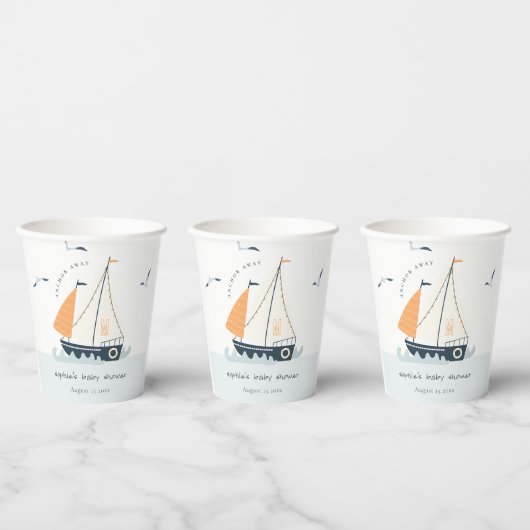 Cute Nautical Blue Sailboat Pastel Baby shower Papieren Bekers (Multi)