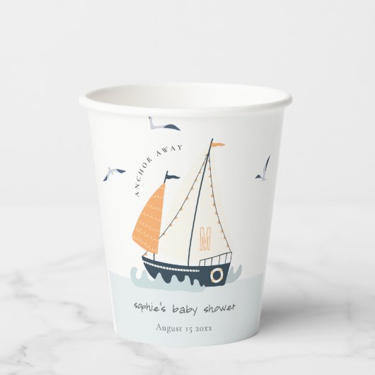 Cute Nautical Blue Sailboat Pastel Baby shower Papieren Bekers (Voorkant)