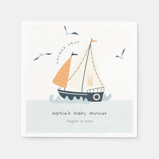 Cute Nautical Blue Sailboat Pastel Baby shower Servet (Voorkant)