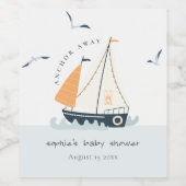 Cute Nautical Blue Sailboat Pastel Baby shower Wijn Etiket (Enkel label)