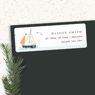 Cute Nautical Blue Sailboat Pastel Kinder Address Etiket