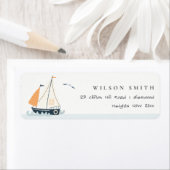 Cute Nautical Blue Sailboat Pastel Kinder Address Etiket (Insitu)